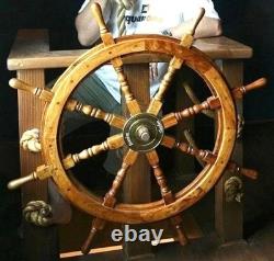 Nautical Antique Brass 36 Wooden Ship Wheel Boat Steering Wheel Wall Decor Gift