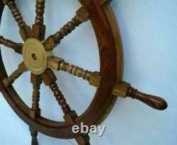 Nautical Antique Brass 36 Wooden Ship Wheel Boat Steering Wheel Wall Decor Gift