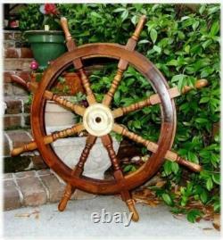 Nautical Antique Brass 36 Wooden Ship Wheel Boat Steering Wheel Wall Decor Gift