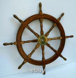 Nautical Antique Brass 36 Wooden Ship Wheel Boat Steering Wheel Wall Decor Gift