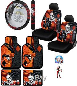 New 10pc Harley Quinn Car Floor Mats Seat Covers Steering Wheel Cover Gift Set
