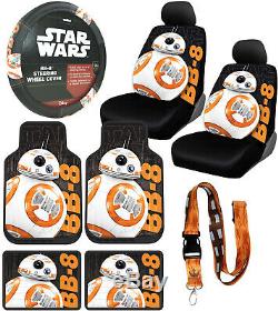 New 10pc STAR WARS BB8 Robot Car Floor Mats Seat Covers Steering Wheel Cover Set