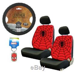 New 10pc Spider-Man Car Floor Mats Seat Covers Steering Wheel Cover & Keychain