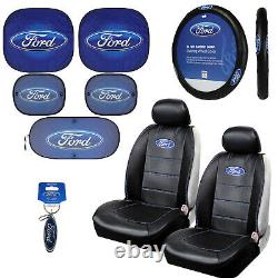 New 11PC FORD Car Truck Seat Covers Steering Wheel Cover Sun Shade Keychain Set