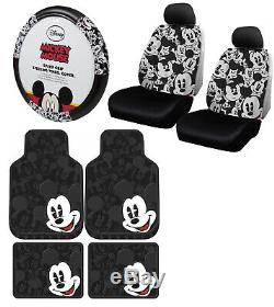 New 11pc Mickey Mouse Car Floor Mats Seat Covers & Steering Wheel Cover Gift Set