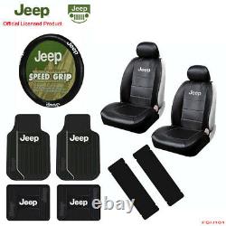 New 11pcs JEEP Elite Style Car Truck Seat Covers Floor Mats Steering Wheel Cover