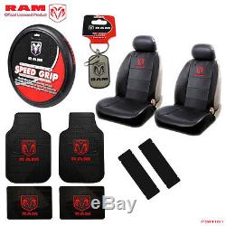 New 12pcs Dodge RAM Logo Car Truck Seat Covers Floor Mats Steering Wheel Cover