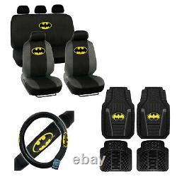 New 14pc BATMAN Classic Car Truck Seat Covers Floor Mats & Steering Wheel Cover