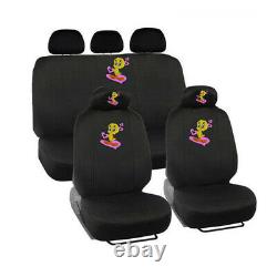 New 15pc Tweety Bird Logo Front Rear Floor Mats Seat Covers Steering Wheel Cover