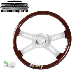 New 18INCH 4 Spoke Wood Steering Wheel For Freightliner Kenworth Peterbilt Volvo