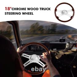 New 18INCH 4 Spoke Wood Steering Wheel For Freightliner Kenworth Peterbilt Volvo