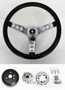 New! 1970 1973 Mustang Black Steering Wheel Grant 13 1/2 with chrome spokes
