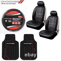 New 5 pc Dodge Elite Logo Car Truck Seat Covers Floor Mats Steering Wheel Cover