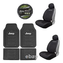 New 7pc JEEP AUTO Rubber Floor Mats /2 SEAT COVERS/STEERING WHEEL COVER