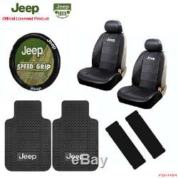 New 9pcs JEEP Factory Logo Car Truck Seat Covers Floor Mats Steering Wheel Cover