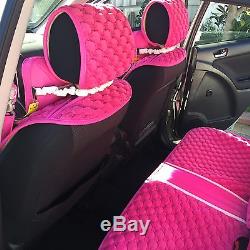 New Cloth Front&Rear Bench Pink 21601 Seat Steering Wheel Belt Knob Cover Set