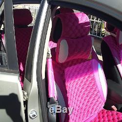 New Cloth Front&Rear Bench Pink 21601 Seat Steering Wheel Belt Knob Cover Set