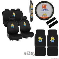 New Despicable Me Minions Car Seat Covers Steering Wheel Cover Floor Mats Set