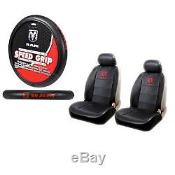 New Dodge Ram Premium Sideless Front Seat Covers & Steering Wheel Cover Set