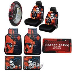 New Harley Quinn Car Truck Front Seat Covers Floor Mats Steering Wheel Cover