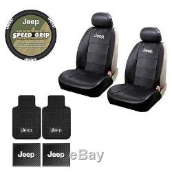 New Jeep Sideless Front Seat Covers Steering Wheel Cover and Floor Mats Set