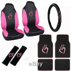 New Love Story Pink Hearts Car Seat Covers Steering Wheel Cover & Floor Mats Set