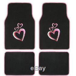 New Love Story Pink Hearts Car Seat Covers Steering Wheel Cover & Floor Mats Set