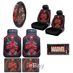 New Marvel Deadpool Car Truck Front Seat Covers Floor Mats Steering Wheel Cover