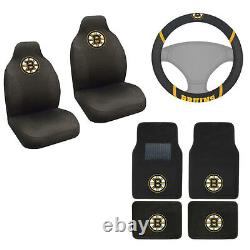 New NHL Boston Bruins Car Truck Seat Covers Floor Mats Steering Wheel Cover Set