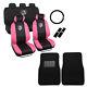 New Pink Bow Lady Skull Car Seat Covers Steering Wheel Cover & Floor Mats Set