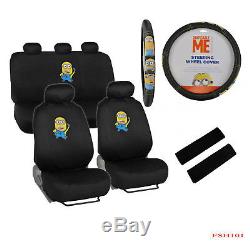 New Set Despicable Me Minion Car Seat Covers Steering Wheel Cover Belt Covers