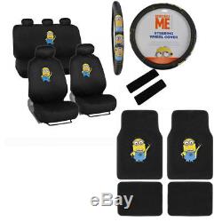 New Set Despicable Me Minions Car Seat Covers Steering Wheel Cover & Floor Mats