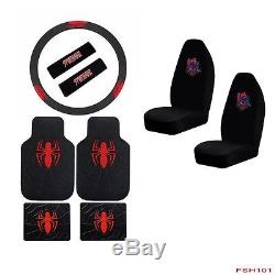 New Spiderman Spider Man High Back Seat Covers Floor Mats Steering Wheel Cover