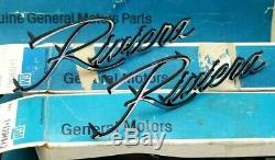 Nos 71 72 73 Buick Riviera Fender Script Emblem Set / Pair Gm Trim Boat Tail