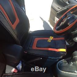 Orange & CF Style Seat Cover Shift Knob Steering Wheel PVC Leather Sedan 34031d