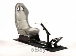 PS4 PS3 Xbox Steering Wheel Pedals Frame + Bucket Seat Faux Leather Grey Ultimat