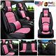 Pu Leather Car Seat Covers Pink Steering Wheel Cover+pillows Full Set Universal