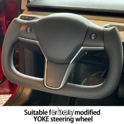 Premium Heated Black Leather Yoke Steering Wheel for Tesla Model 3/Y 2017-2024