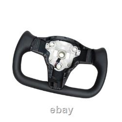 Premium Heated Black Leather Yoke Steering Wheel for Tesla Model 3/Y 2017-2024