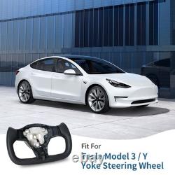 Premium Heated Black Leather Yoke Steering Wheel for Tesla Model 3/Y 2017-2024