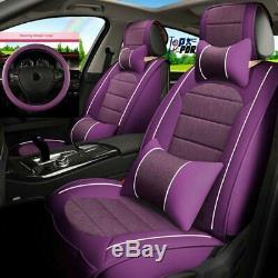 Purple Car Seat Covers For Lady Deluxe 5-Sit Cushions PU Leather Sponge Full Set