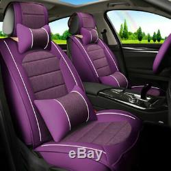 Purple Car Seat Covers For Lady Deluxe 5-Sit Cushions PU Leather Sponge Full Set