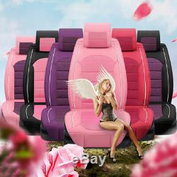 Purple Car Seat Covers For Lady Deluxe 5-Sit Cushions PU Leather Sponge Full Set