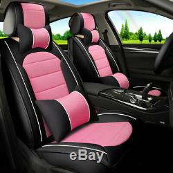 Purple Car Seat Covers For Lady Deluxe 5-Sit Cushions PU Leather Sponge Full Set
