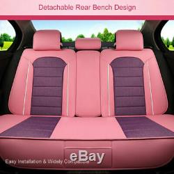 Purple Car Seat Covers For Lady Deluxe 5-Sit Cushions PU Leather Sponge Full Set