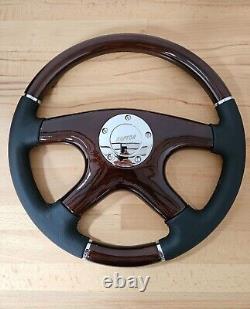 Raptor 15 Black Leather Dark Wood Steering Wheel