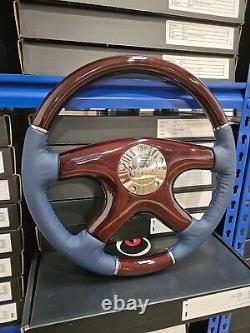 Raptor 15 Navy Leather Dark Wood Steering Wheel