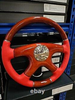 Raptor 15 Red Leather Wood Steering Wheel
