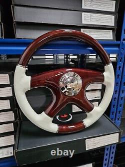 Raptor 15 White Leather Dark Wood Steering Wheel