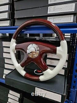 Raptor 15 White Leather Dark Wood Steering Wheel